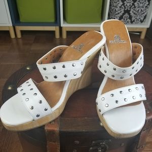 NEW White Leather Wedge Sandals